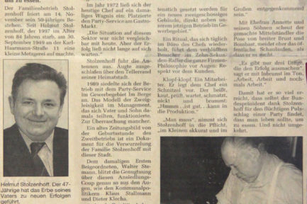 Stolzenhoff Catering Locations Events Geschichte Zeitungsartikel